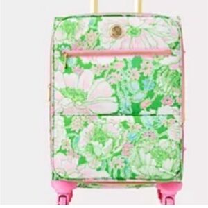 Floral Green and Pink Rolling Suitcase